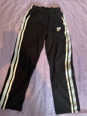 Black Track Pants with White Side Stripes and 'Pink’ P patch